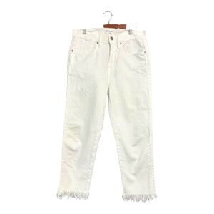 FRAME Le Stevie Crop White Denim with Frayed Hem